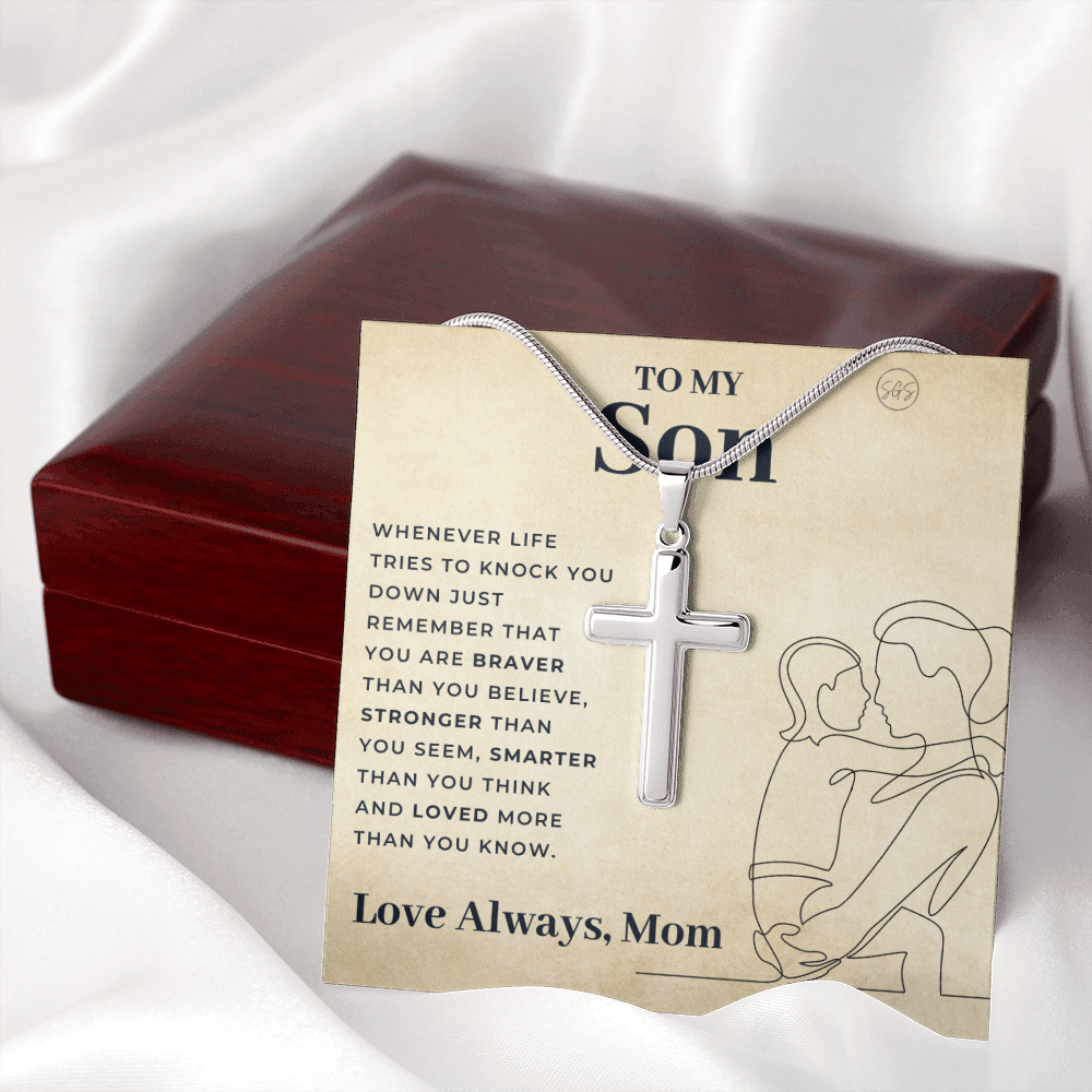 To My Son | Cross Necklace - Gift for Son from Mom, Graduation Gift Class of 2022, I'm Proud of You Son, I Love You, Christian Gift 0503f