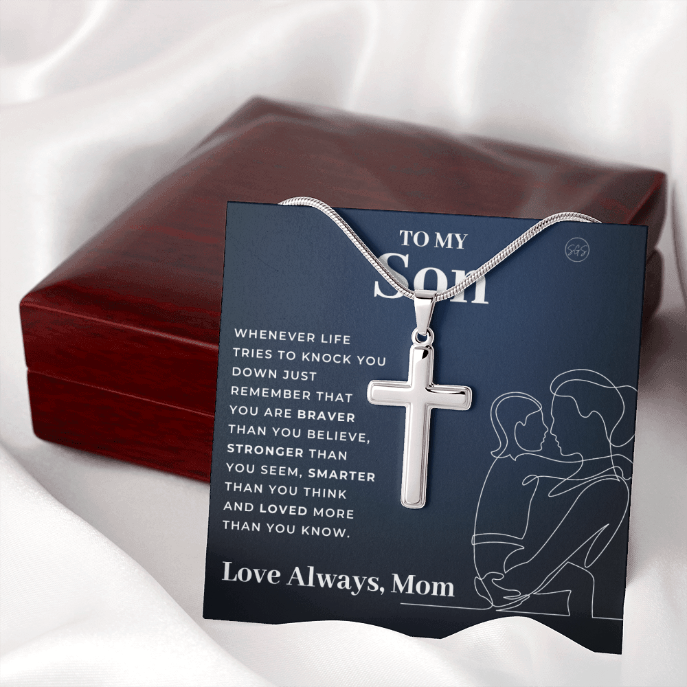 To My Son | Cross Necklace - Gift for Son from Mom, Graduation Gift Class of 2022, I'm Proud of You Son, I Love You, Christian Gift 0503i