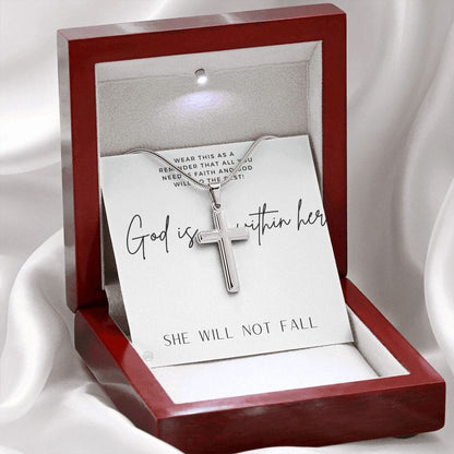 Christian Cross Necklace | God is within her, she will not fall