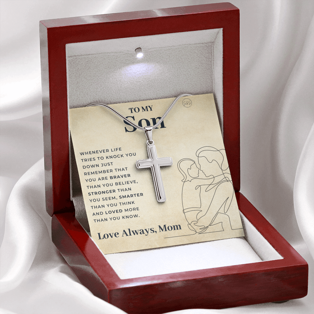 To My Son | Cross Necklace - Gift for Son from Mom, Graduation Gift Class of 2022, I'm Proud of You Son, I Love You, Christian Gift 0503f