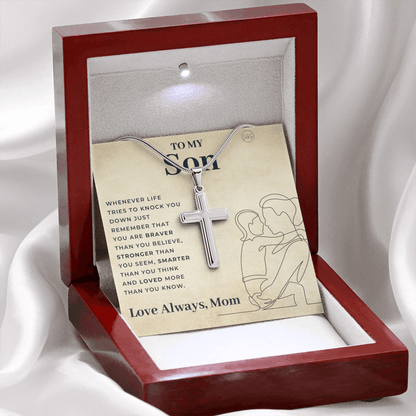 To My Son | Cross Necklace - Gift for Son from Mom, Graduation Gift Class of 2022, I'm Proud of You Son, I Love You, Christian Gift 0503f