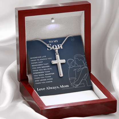 To My Son | Cross Necklace - Gift for Son from Mom, Graduation Gift Class of 2022, I'm Proud of You Son, I Love You, Christian Gift 0503i