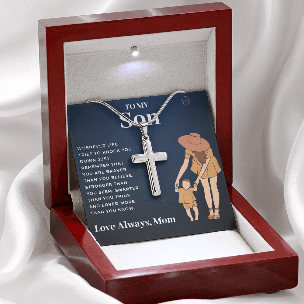 To My Son | Cross Necklace - Gift for Son from Mom, Graduation Gift Class of 2022, I'm Proud of You Son, I Love You, Christian Gift 0503h