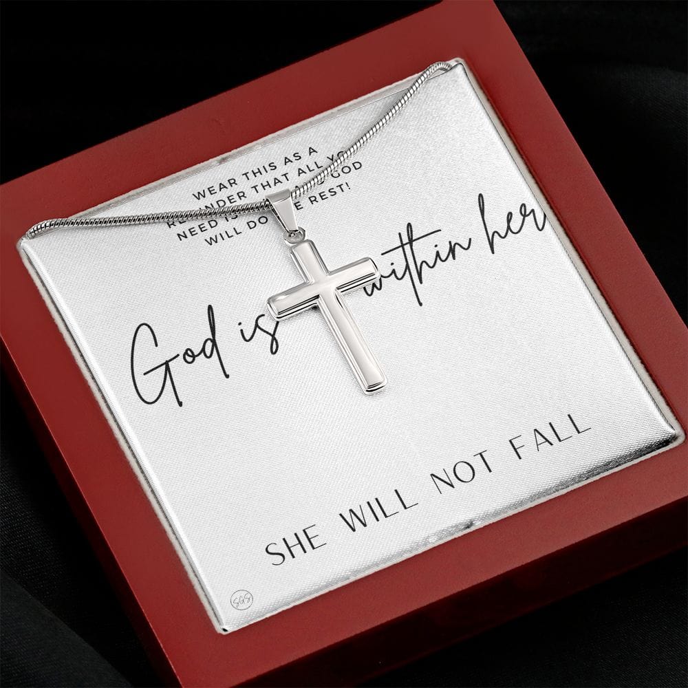 Christian Cross Necklace | God is within her, she will not fall