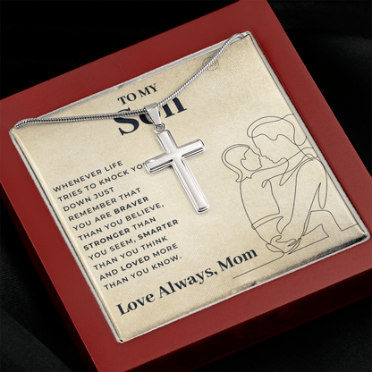 To My Son | Cross Necklace - Gift for Son from Mom, Graduation Gift Class of 2022, I'm Proud of You Son, I Love You, Christian Gift 0503f