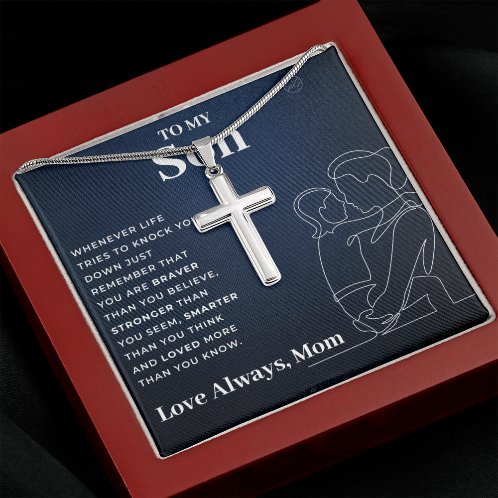 To My Son | Cross Necklace - Gift for Son from Mom, Graduation Gift Class of 2022, I'm Proud of You Son, I Love You, Christian Gift 0503i