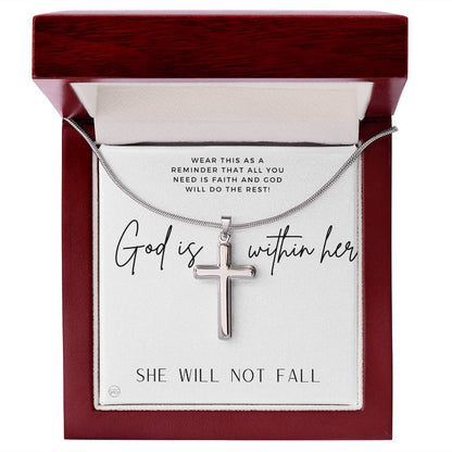 Christian Cross Necklace | God is within her, she will not fall