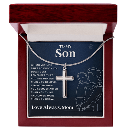 To My Son | Cross Necklace - Gift for Son from Mom, Graduation Gift Class of 2022, I'm Proud of You Son, I Love You, Christian Gift 0503i