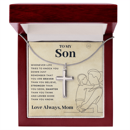 To My Son | Cross Necklace - Gift for Son from Mom, Graduation Gift Class of 2022, I'm Proud of You Son, I Love You, Christian Gift 0503f