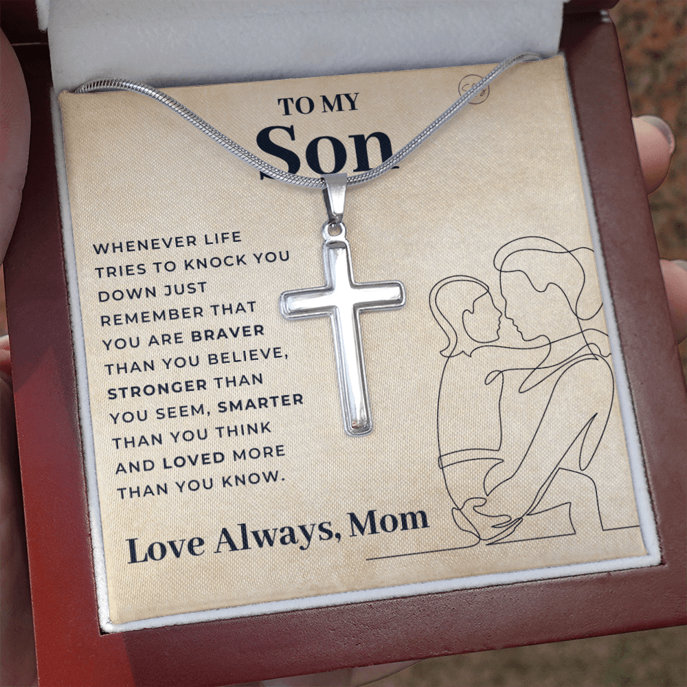 To My Son | Cross Necklace - Gift for Son from Mom, Graduation Gift Class of 2022, I'm Proud of You Son, I Love You, Christian Gift 0503f