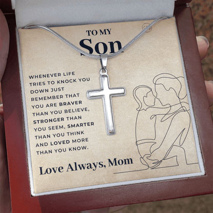 To My Son | Cross Necklace - Gift for Son from Mom, Graduation Gift Class of 2022, I'm Proud of You Son, I Love You, Christian Gift 0503f