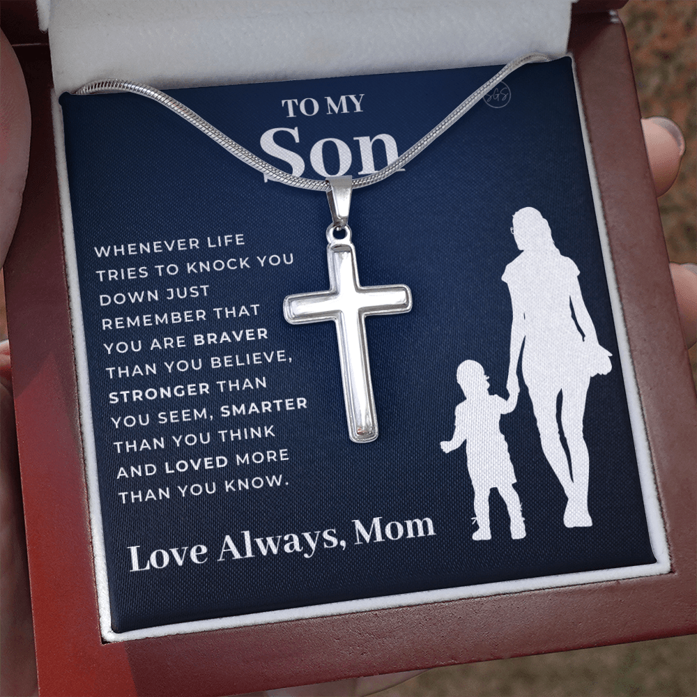To My Son | Cross Necklace - Gift for Son from Mom, Graduation Gift Class of 2022, I'm Proud of You Son, I Love You, Christian Gift 0503g
