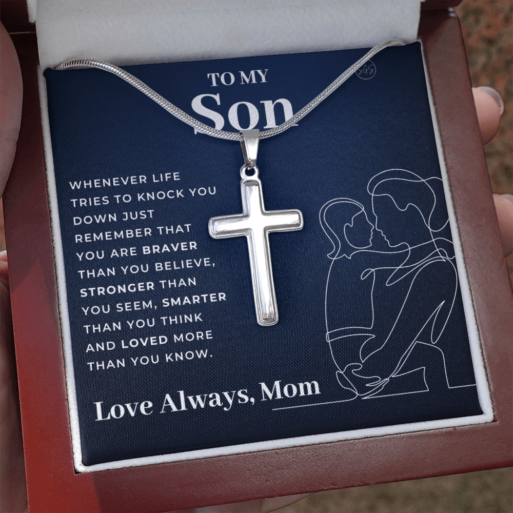 To My Son | Cross Necklace - Gift for Son from Mom, Graduation Gift Class of 2022, I'm Proud of You Son, I Love You, Christian Gift 0503i